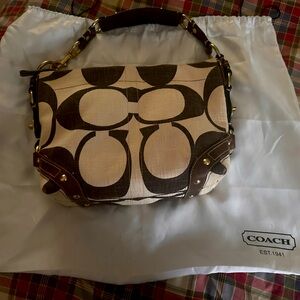Coach linen and leather handbag